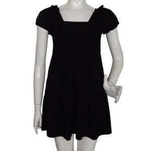 & OTHER STORIES Mini Dress, XS, Black, Short sleeve, Tiered skirt, Linen blend